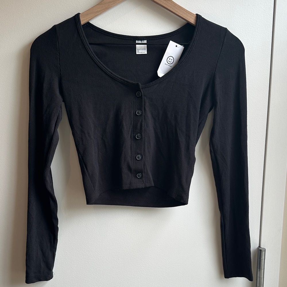 Gilly Hicks Black Button Down Crop Top